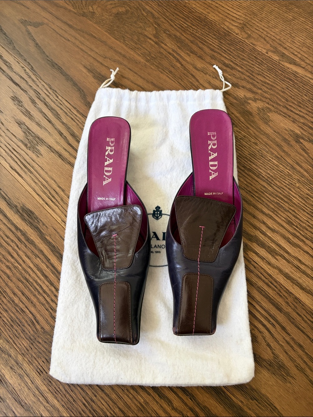 SS 2005 Prada Women’s Brown Leather Slide Sandals Size 38